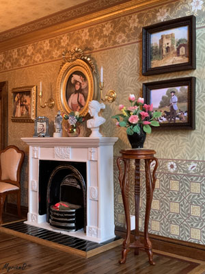 Séjour miniature de collection - Cheminée avec son atre lumineux