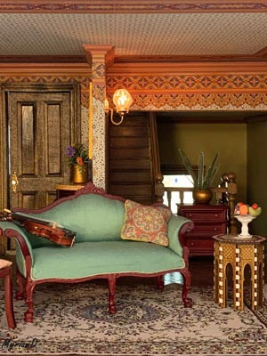 Boudoir victorien miniature au 1/12e de style indo-persan