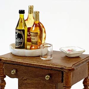 Plateau d’alcools et cendrier – Accessoires miniatures pour bureau de maison de poupée